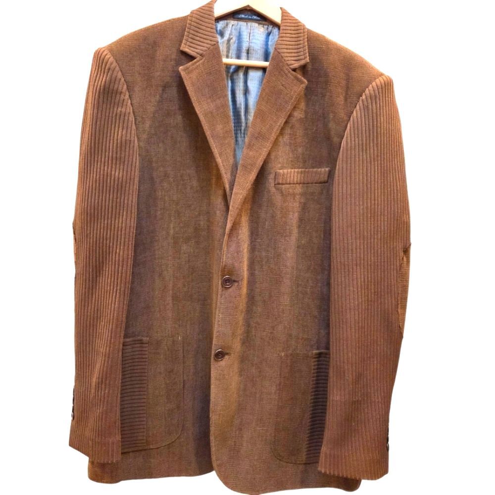 Vintage Men's Blazer Corduroy Brown Western Aztec Jacket Knit Sleeves 2XL